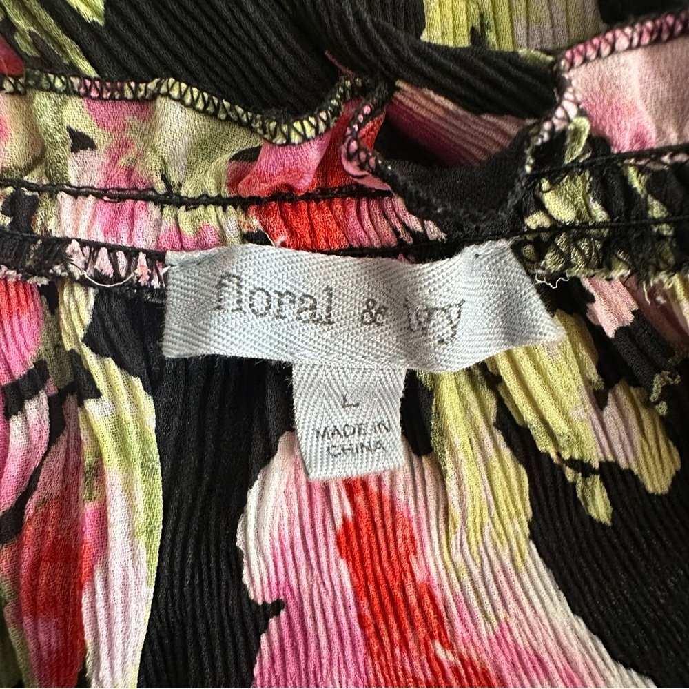 Floral & Ivy Floral Top Sz Large Sheer Pleated Stretch Flare Sleeve Peasant Boho - Picture 12 of 14